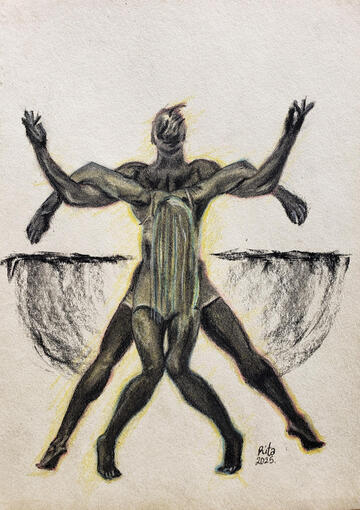 Alliance - Charcoal &amp; color on paper (2025)